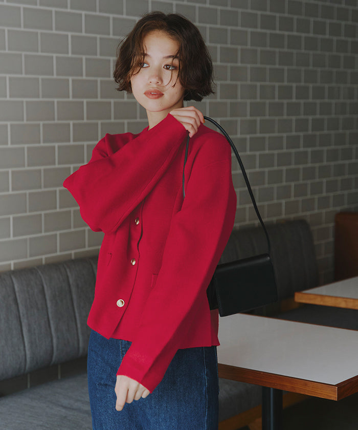 ティティベイト titivate ゴールド釦ニットカーディガン （ボーダー/オフホワイト） ボーダー/オフホワイト