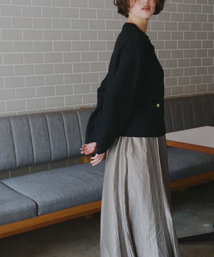 ティティベイト titivate ゴールド釦ニットカーディガン （ボーダー/オフホワイト） ボーダー/オフホワイト