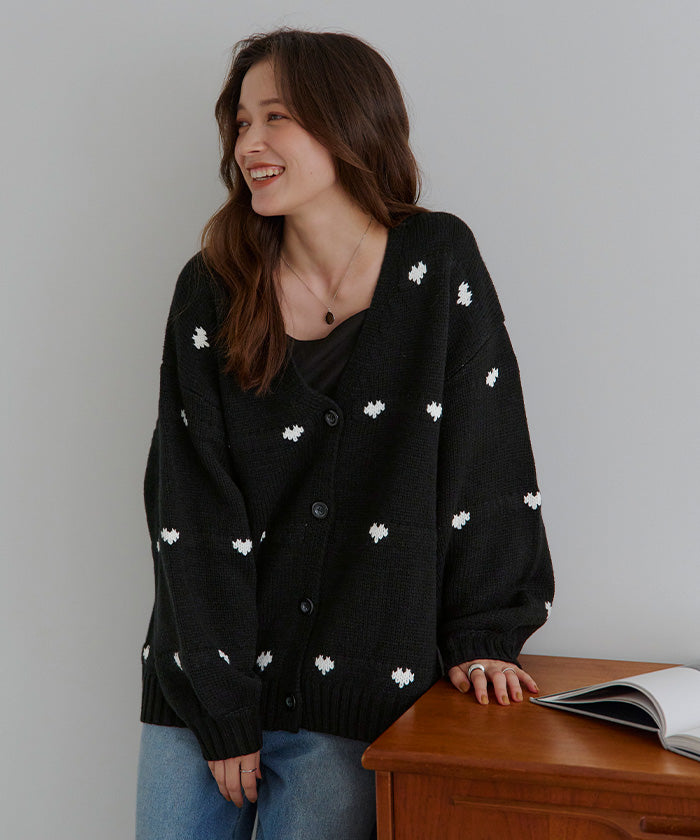 ティティベイト titivate ハートニットカーディガン （ブラック/アイボリー） ブラック/アイボリー