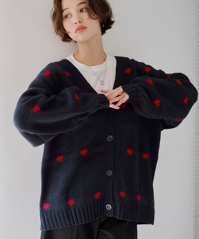 ティティベイト titivate ハートニットカーディガン （ブラック/アイボリー） ブラック/アイボリー