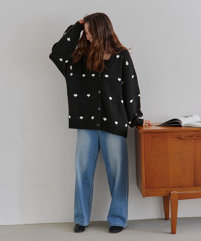ティティベイト titivate ハートニットカーディガン （ブラック/アイボリー） ブラック/アイボリー