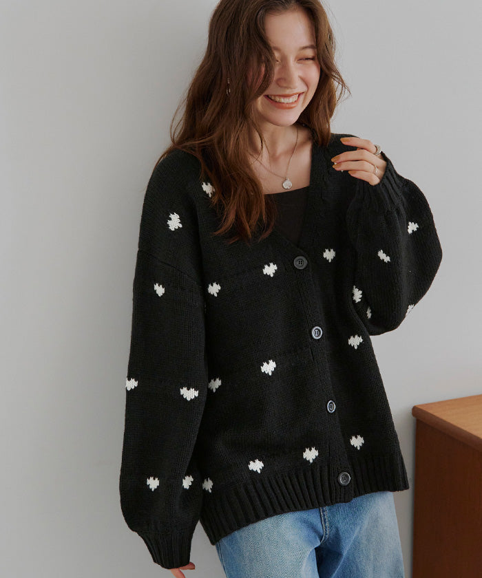 ティティベイト titivate ハートニットカーディガン （ブラック/アイボリー） ブラック/アイボリー