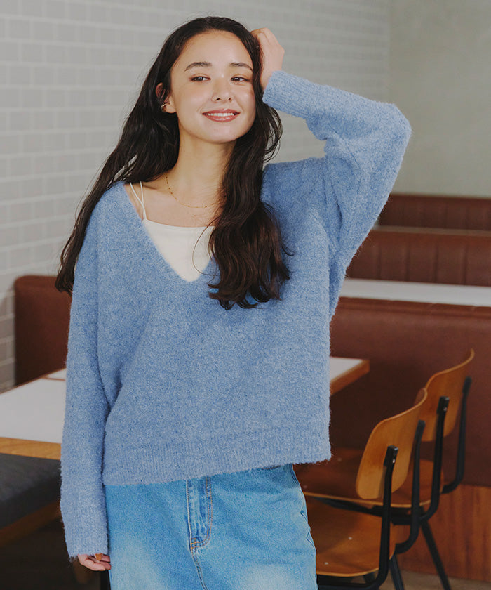 ティティベイト titivate 深Vネックボリュームスリーブニット