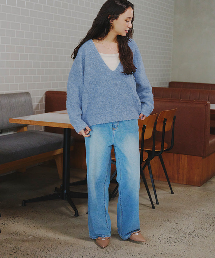 ティティベイト titivate 深Vネックボリュームスリーブニット