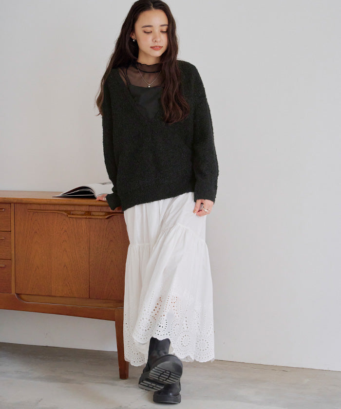 ティティベイト titivate 深Vネックボリュームスリーブニット