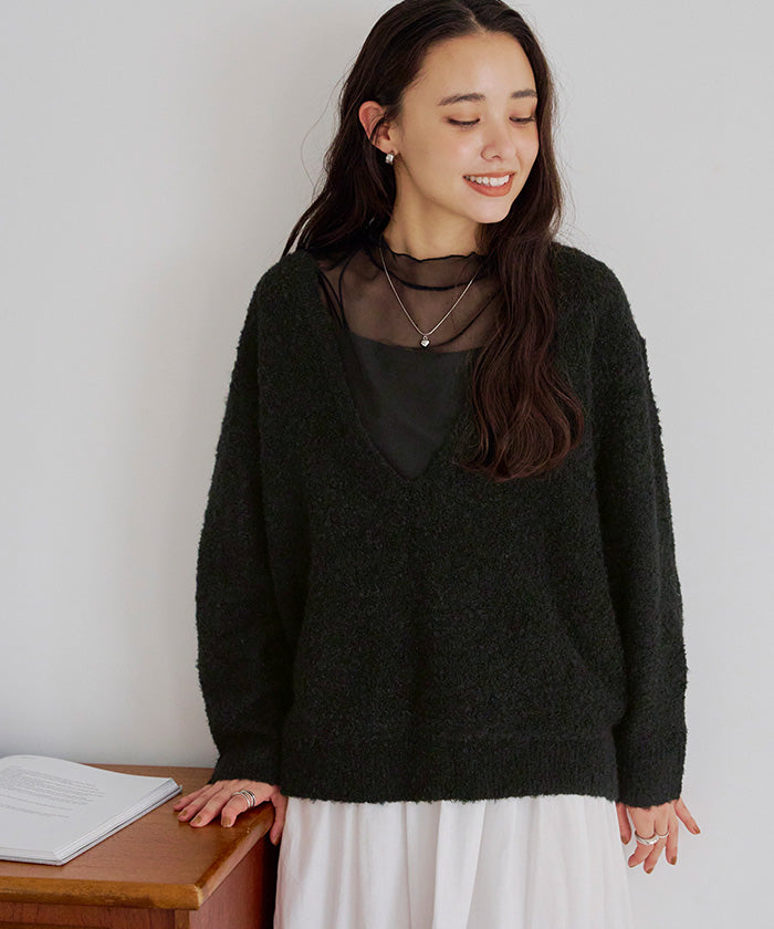 ティティベイト titivate 深Vネックボリュームスリーブニット