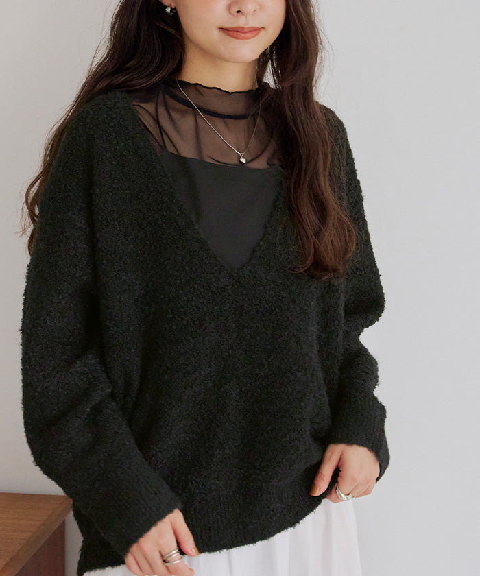 ティティベイト titivate 深Vネックボリュームスリーブニット