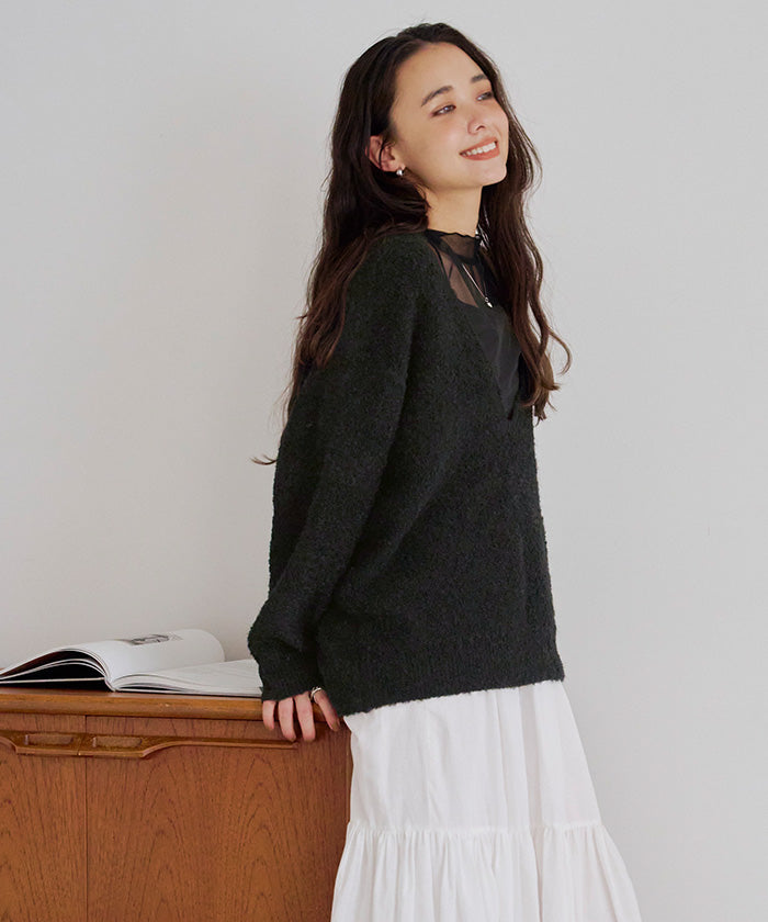 ティティベイト titivate 深Vネックボリュームスリーブニット （ブルー） ブルー