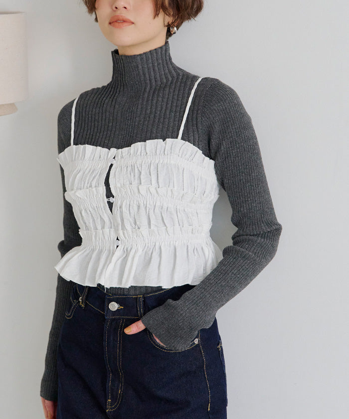 ティティベイト titivate ランダムリブハイネックニット （ライトグレー） ライトグレー