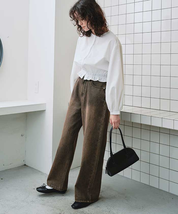Titivate titivate crew neck hem shirring blouse