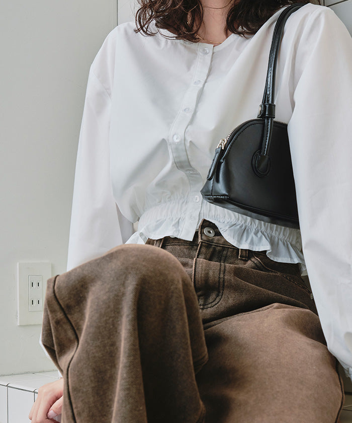 Titivate titivate crew neck hem shirring blouse