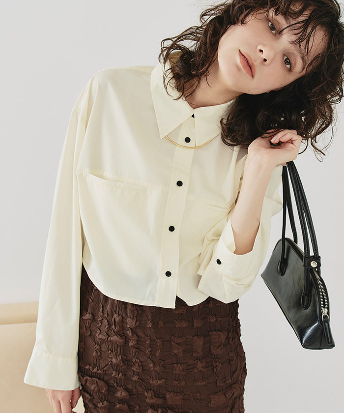 ティティベイト titivate ロングスリーブクロップドポケットシャツ （イエロー） イエロー