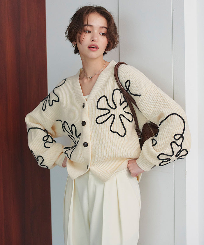 ティティベイト titivate フラワーラインニットカーディガン