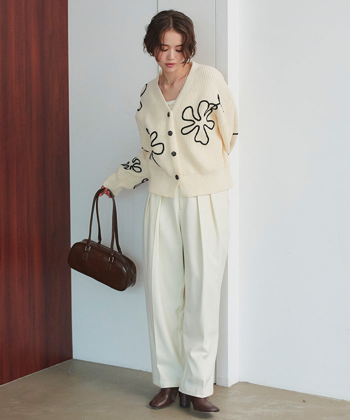 ティティベイト titivate フラワーラインニットカーディガン