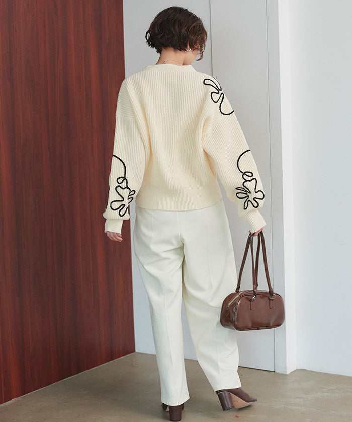 ティティベイト titivate フラワーラインニットカーディガン