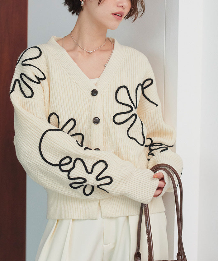 ティティベイト titivate フラワーラインニットカーディガン