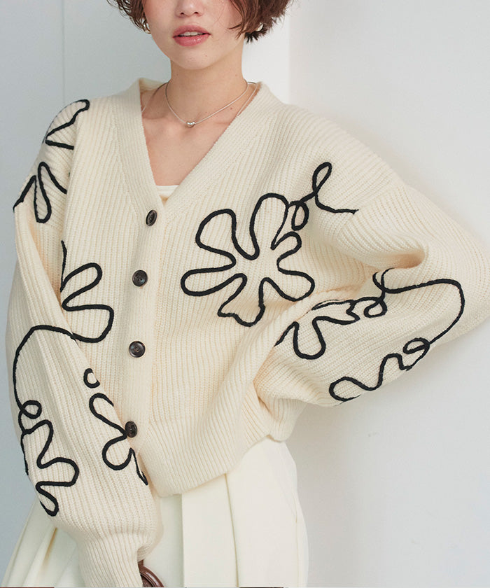 ティティベイト titivate フラワーラインニットカーディガン
