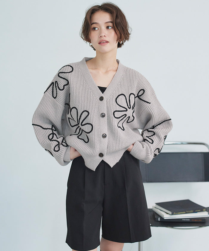 ティティベイト titivate フラワーラインニットカーディガン