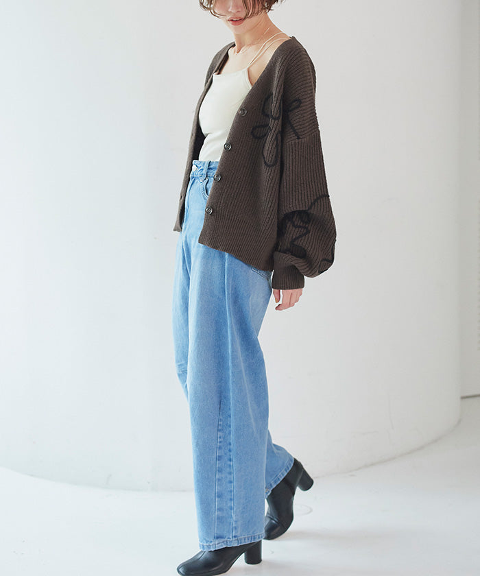 ティティベイト titivate フラワーラインニットカーディガン