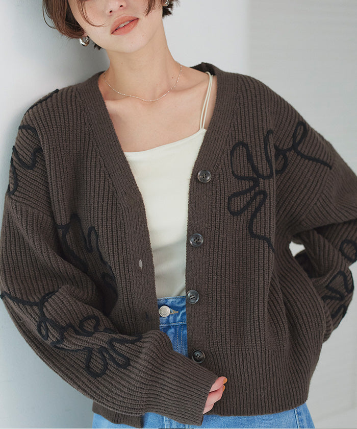 ティティベイト titivate フラワーラインニットカーディガン