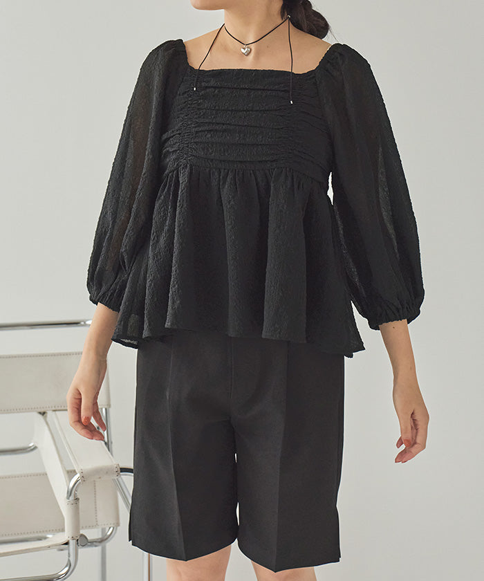 Titivate titivate sheer jacquard square neck peplum top