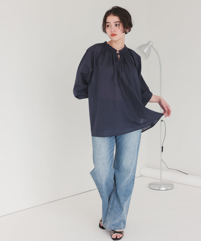 ティティベイト titivate リボン付きAラインギャザーブラウス