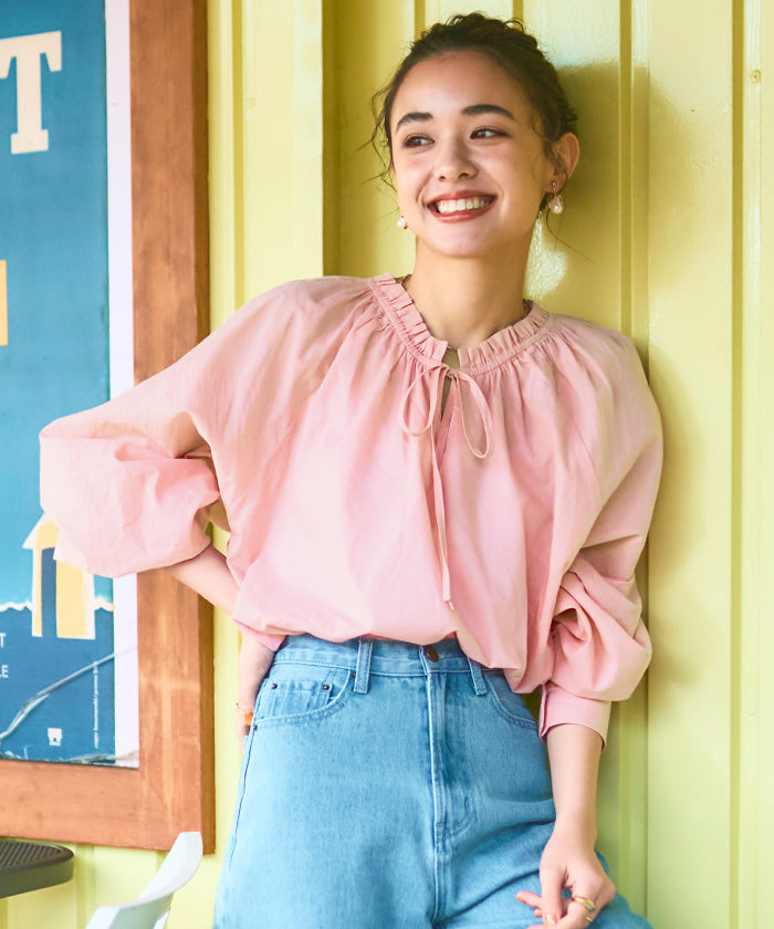 ティティベイト titivate リボン付きAラインギャザーブラウス