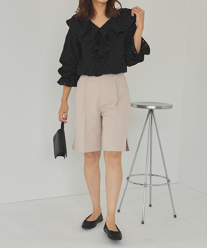 ティティベイト titivate コットンレースフリルブラウス （ブラック） ブラック