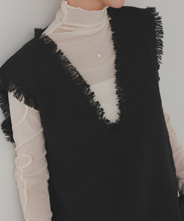 ティティベイト titivate フリンジツイードベスト （グレー） グレー