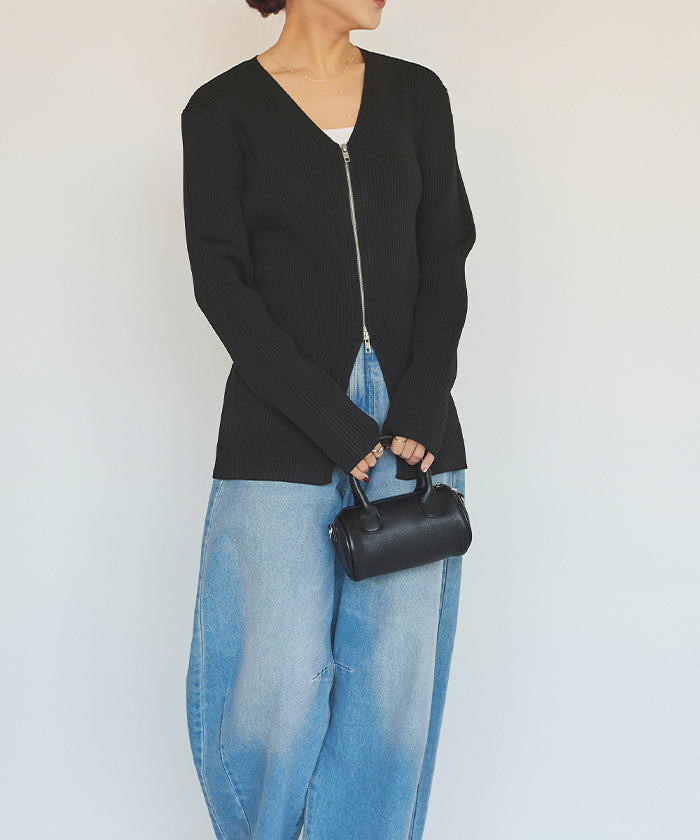 ティティベイト titivate スリムアップジップニットカーディガン