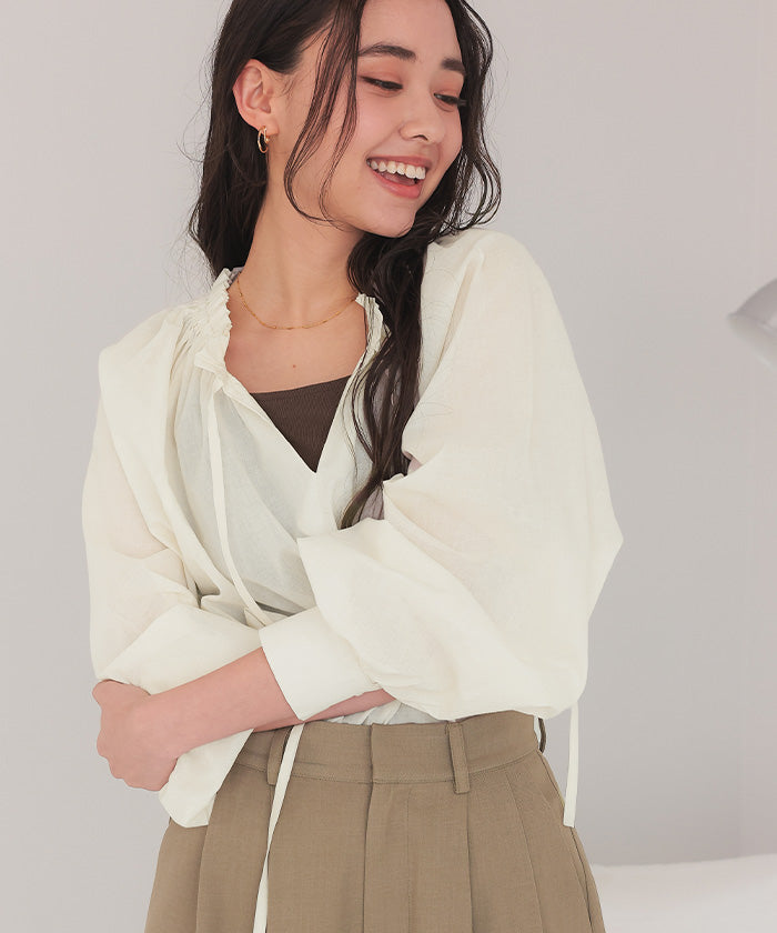 ティティベイト titivate リボン付きAラインギャザーブラウス