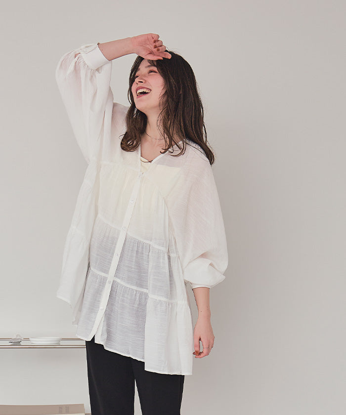 Titivate V-neck tiered tunic blouse