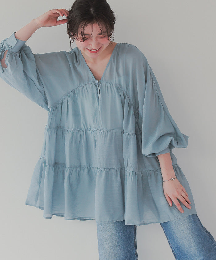 Titivate V-neck tiered tunic blouse
