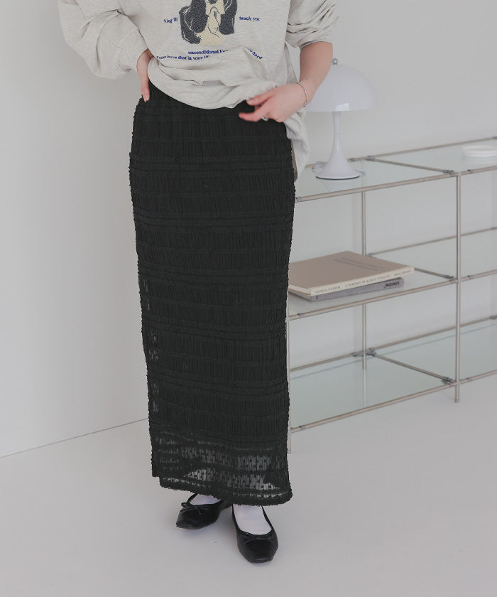 ティティベイト titivate シャーリングレースタイトスカート （ブラック） ブラック