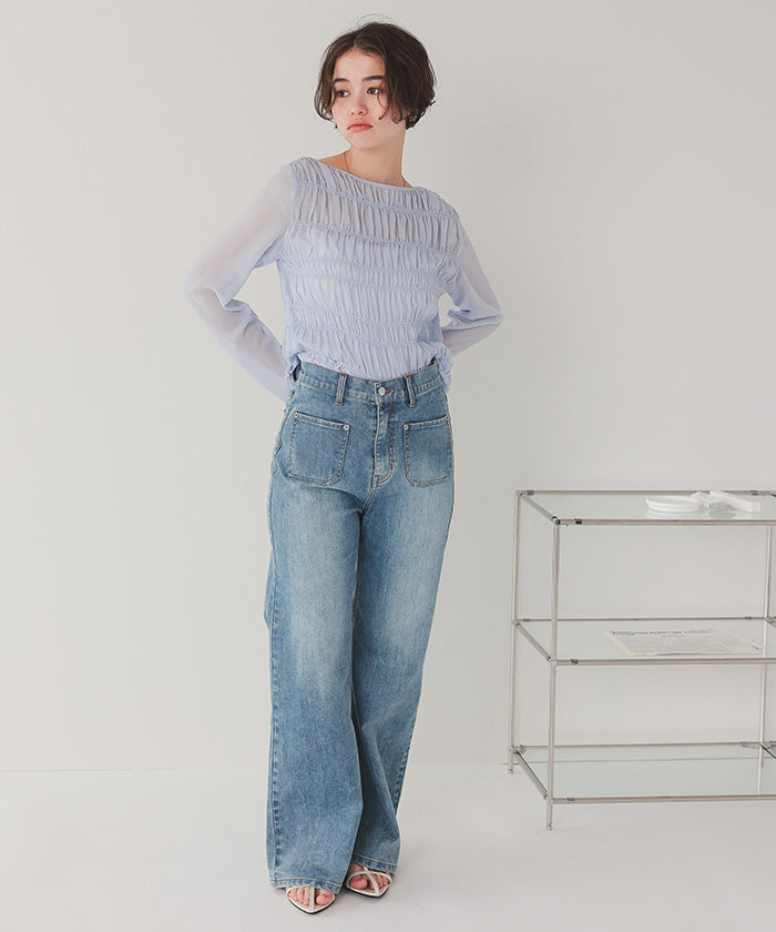 ティティベイト titivate シアー楊柳シャーリングブラウス （スモークピンク） スモークピンク