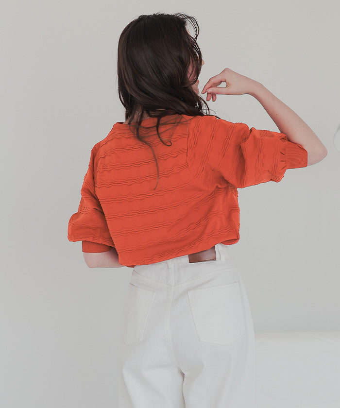 Titivate wavy border puff sleeve knit pullover