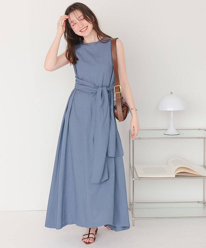 ティティベイト titivate リネン混2wayリボンマキシワンピース （ブルー） ブルー