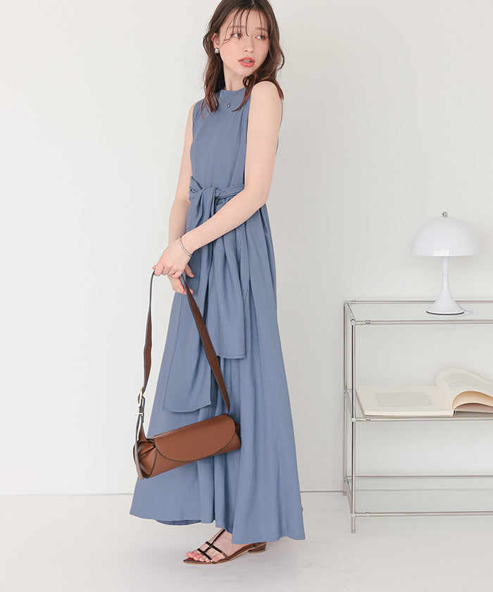 ティティベイト titivate リネン混2wayリボンマキシワンピース （ブルー） ブルー