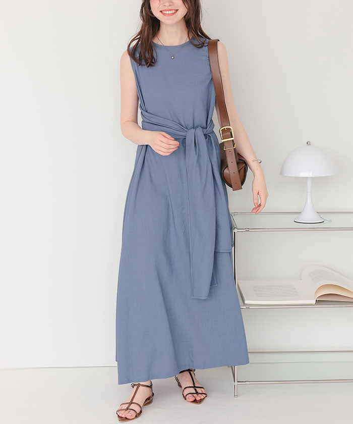 ティティベイト titivate リネン混2wayリボンマキシワンピース （ブルー） ブルー