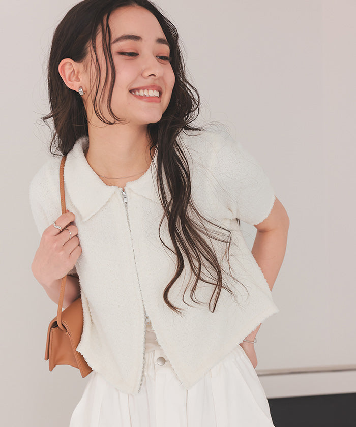 ティティベイト titivate パイルヤーンポロ襟Wジップブルゾン （ブルー） ブルー