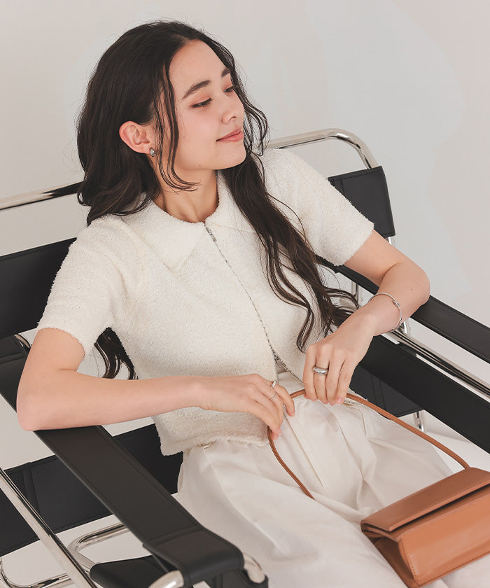 ティティベイト titivate パイルヤーンポロ襟Wジップブルゾン （ブルー） ブルー