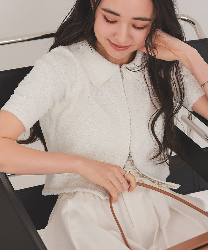 ティティベイト titivate パイルヤーンポロ襟Wジップブルゾン （ブルー） ブルー