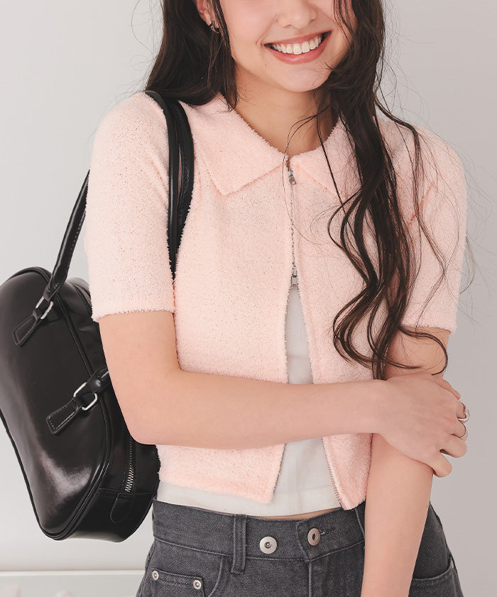 ティティベイト titivate パイルヤーンポロ襟Wジップブルゾン （ブルー） ブルー