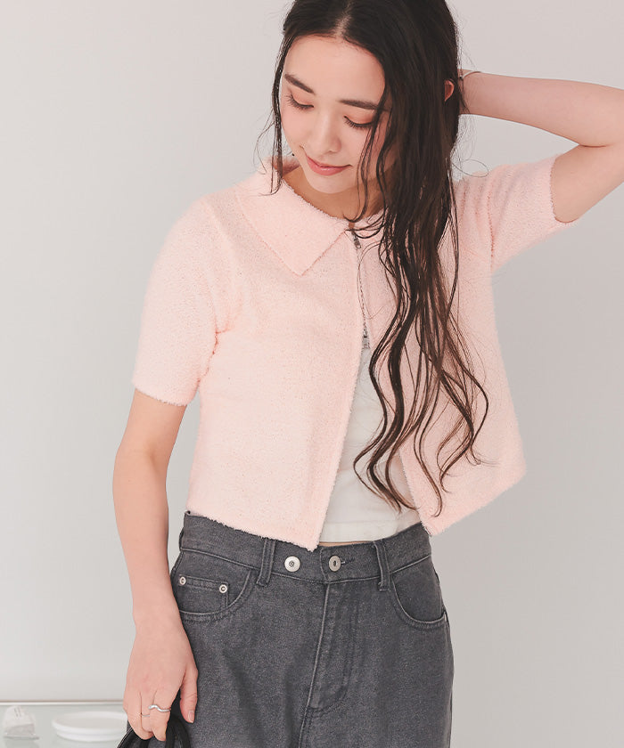 ティティベイト titivate パイルヤーンポロ襟Wジップブルゾン （ブルー） ブルー