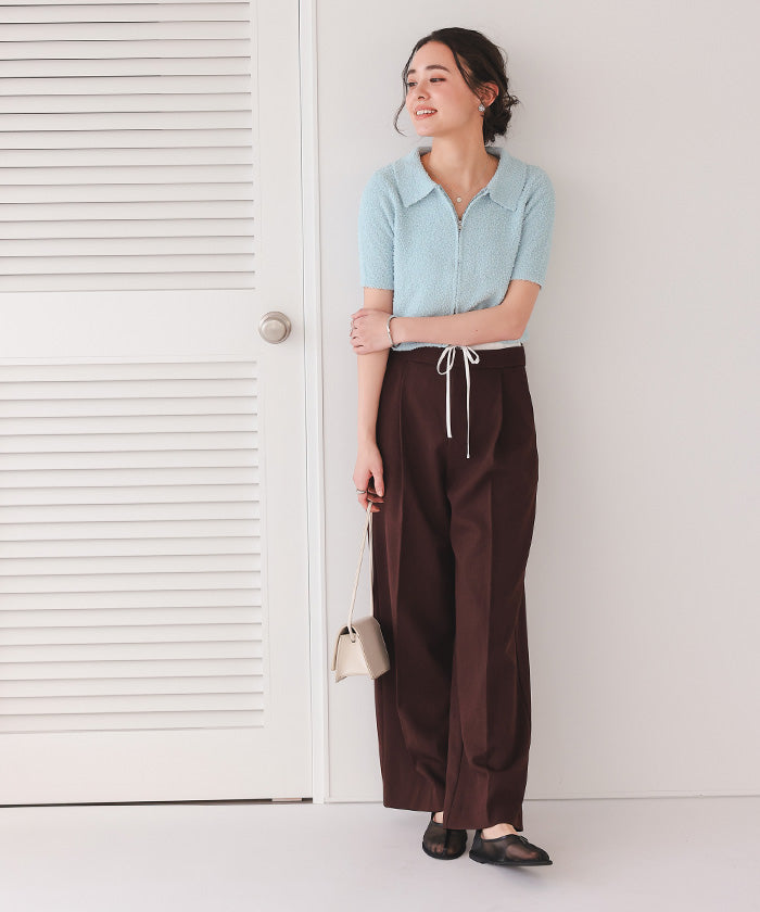 ティティベイト titivate パイルヤーンポロ襟Wジップブルゾン （ブルー） ブルー