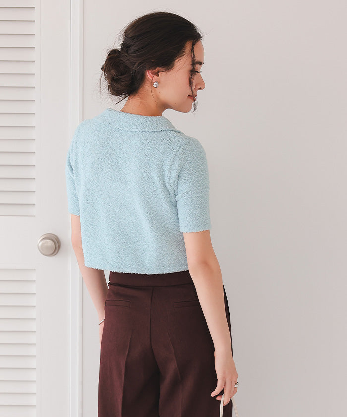 ティティベイト titivate パイルヤーンポロ襟Wジップブルゾン （ブルー） ブルー