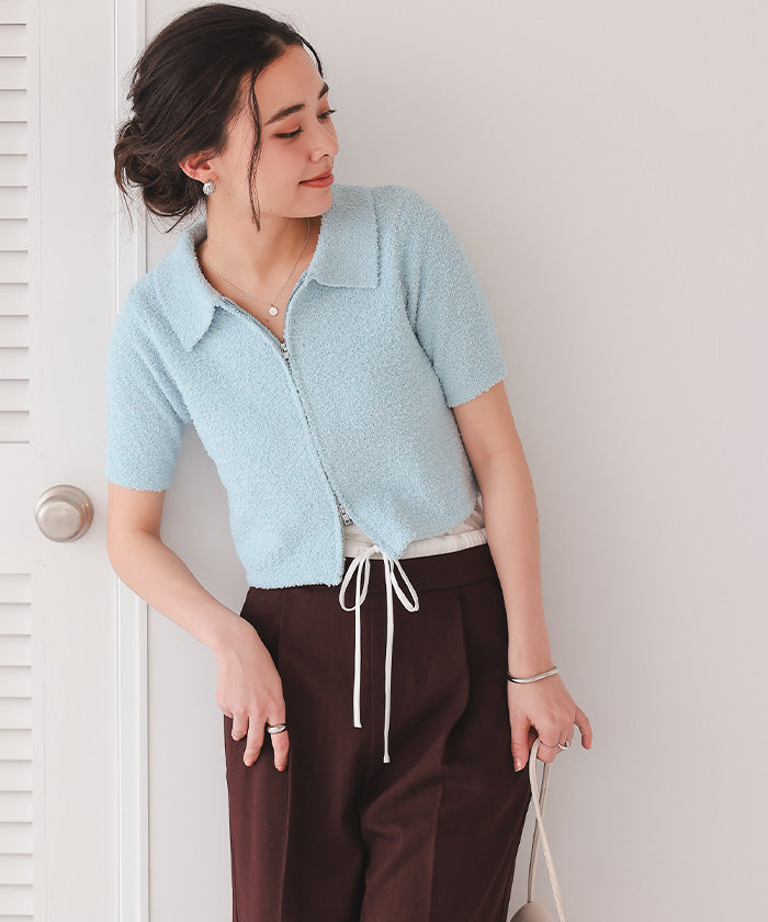 ティティベイト titivate パイルヤーンポロ襟Wジップブルゾン （ブルー） ブルー