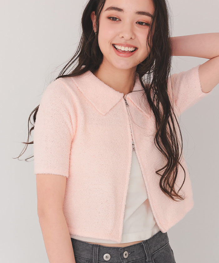 ティティベイト titivate パイルヤーンポロ襟Wジップブルゾン （ピンク） ピンク