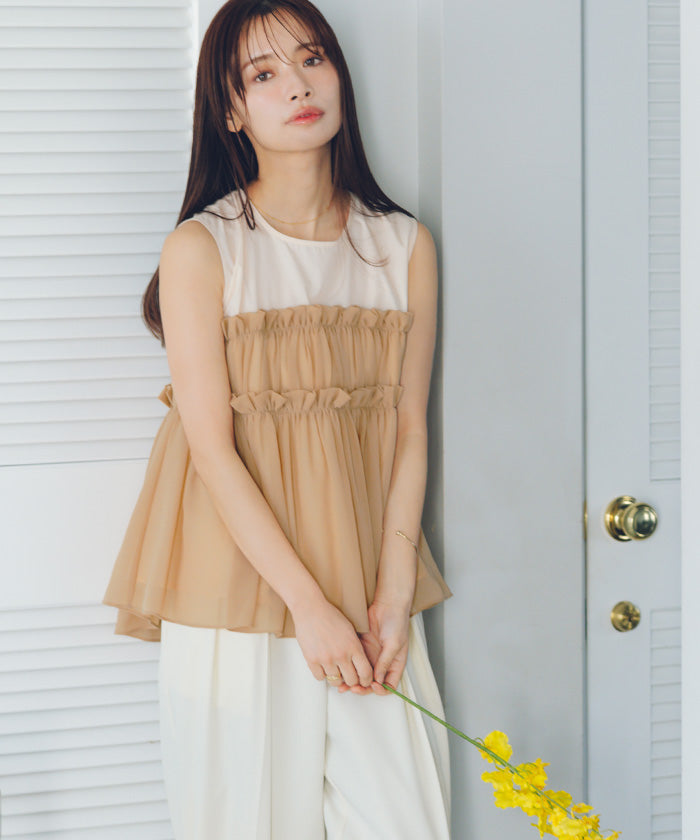 ティティベイト titivate シフォンフリルドッキングトップス （ブラック） ブラック