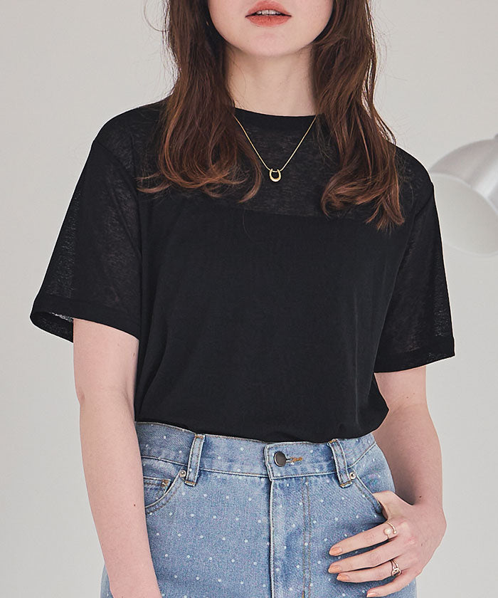 ティティベイト titivate ハーフスリーブシアーカットソートップス （ブラック） ブラック